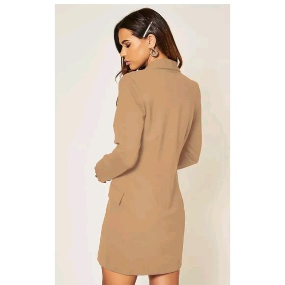 Unique21 Women L 10-12 Elegant Lt Brown Blazer Dress Party Cocktail Office Siren - Picture 4 of 10